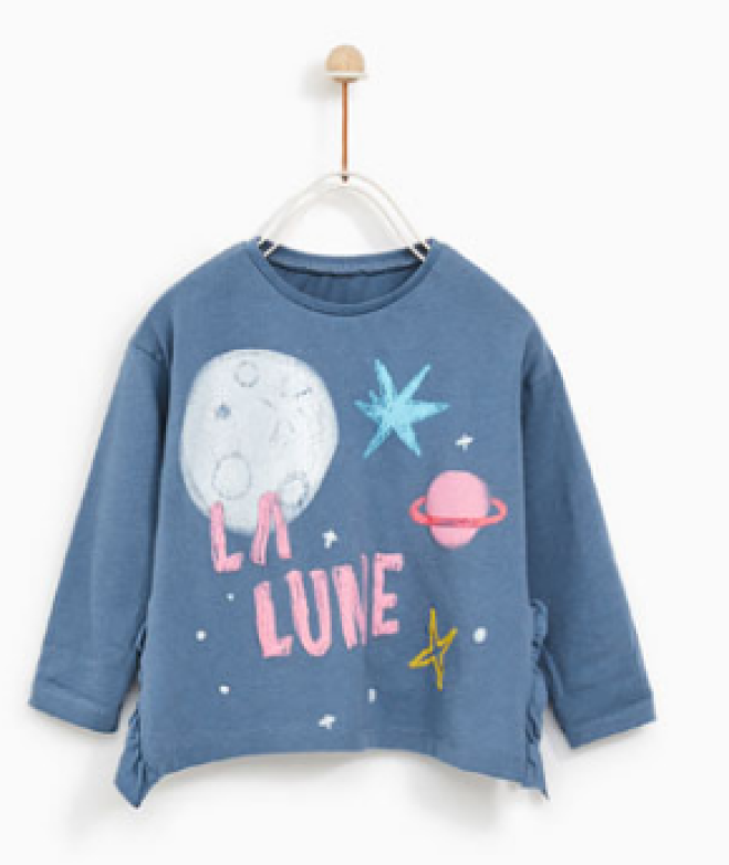 Zara Planet Print Tshirt with Side Frill